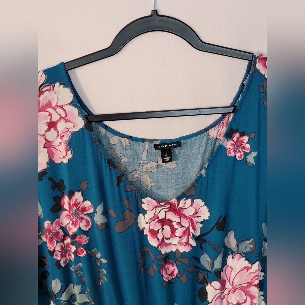 Torrid Dress Teal Blue Floral Size 4 (4X) - Picture 3 of 7